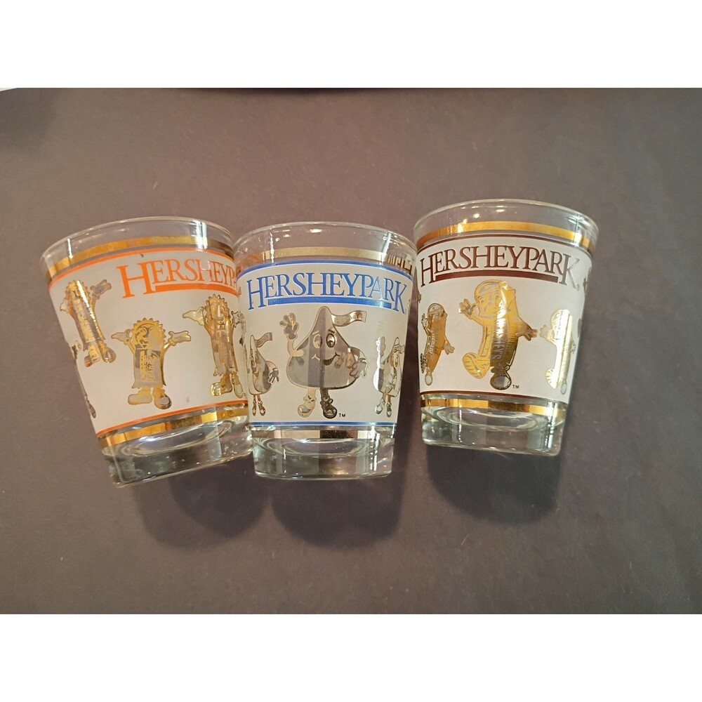 Lot 3 Vintage Hersheypark Shot Glasses Hershey's Kisses Mr Reese's Souvenir